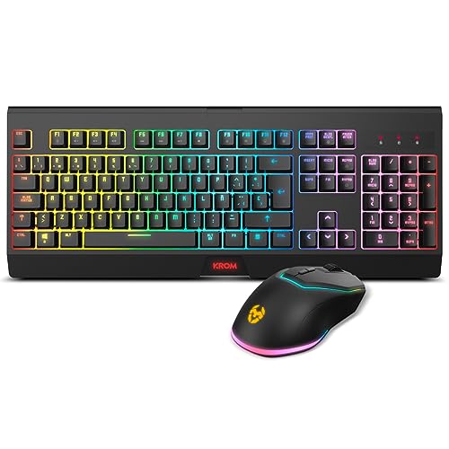 KROM KABALA - Wireless RGB Rainbow Backlit RGB Membrane Keyboard Kit, 6 Anti-Ghosting-Tasten, Wireless Optical Mouse 6 Levels dpi 800-4800 on-The-Fly, PC Compatible, Spanish Layout, schwarz KROM KABALA - Wireless RGB Rainbow Backlit RGB Membrane Keyboard Kit, 6 Anti-Ghosting-Tasten, Wireless Optical Mouse 6 Levels dpi 800-4800 on-The-Fly, PC Compatible, Spanish Layout, schwarz von KROM