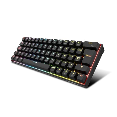 KROM KYARA - Mechanische RGB-Gaming-Tastatur, Bluetooth 5.0, 2,4 GHz und USB, Design im 60 Prozent-Format, austauschbare Schalter, kompatibel mit Windows, Android, iOS, Mac, spanisches Layout, Schwarz von KROM