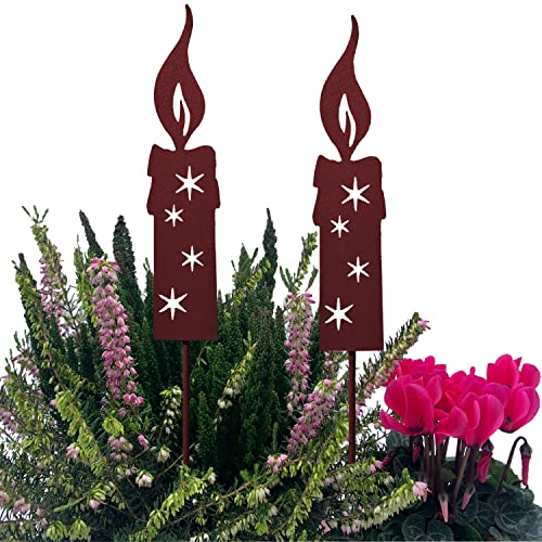KRONLY 2 Stück Gartenstecker Kerze 25cm Metall/Roststecker Weihnachten Advent wetterfest Gartendeko Outdoor, Braun von KRONLY