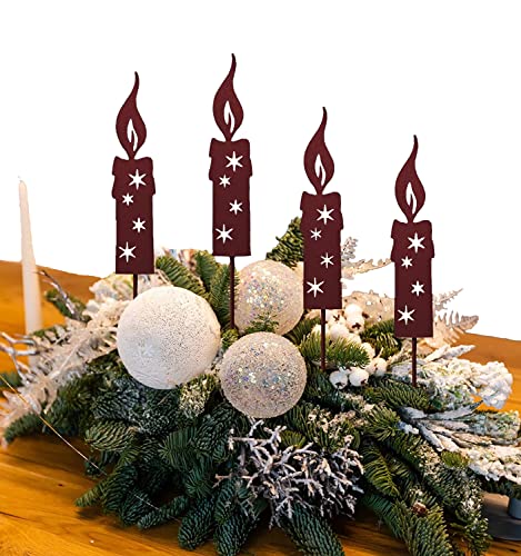 KRONLY 4 Stück Gartenstecker Kerze 24cm Roststecker Weihnachten Advent wetterfest Gartendeko Outdoor Metall von KRONLY