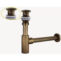 Kroos ® - Zylindrischer Waschtischsiphon mit Ablauf ohne Überlauf in Messing antik von KROOS®