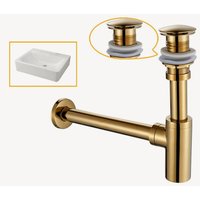 Kroos ® - Zylindrischer Waschtischsiphon mit Goldmessing-Überlaufgarnitur von KROOS®