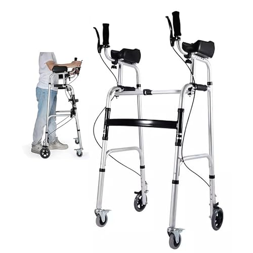 KRQDBCZ Faltbare Rollator mit Unterarmstützen und Ledersitz sowie Bremsen, robuster höhenverstellbarer Gehwagen für Erwachsene/Senioren/große Männer, für drinnen und draußen KRQDBCZ Faltbare Rollator mit Unterarmstützen und Ledersitz sowie Bremsen, robuster höhenverstellbarer Gehwagen für Erwachsene/Senioren/große Männer, für drinnen und draußen von KRQDBCZ