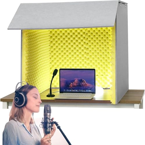 KRQDBCZ Vokale Absorptionsschild, Desktop-Schalldämmung, Mikrofon-Isolierbox, Aufnahmegerät für Schallkabinen, für Home-Studio, Musikaufnahme (Yellow 80cm) von KRQDBCZ