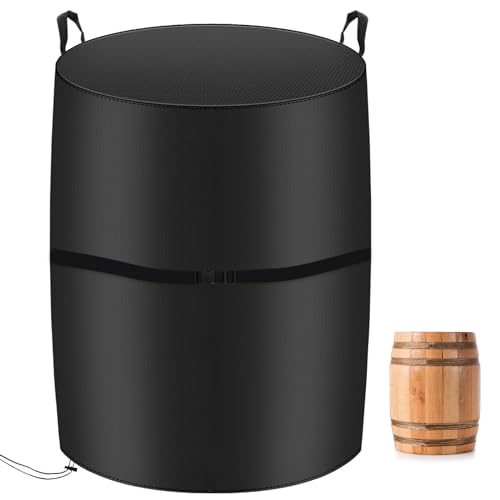 KRRRSJDJ Holzfass Abdeckung Wasserdicht,Weinfass Schutzhülle Winddicht,Holz Weinfass Abdeckhaube mit Kordelzug und Tragegriff,420D Oxford-Stoff Anti-UV Staubdicht Reißfest (50 * 50 * 80cm,Schwarz) von KRRRSJDJ