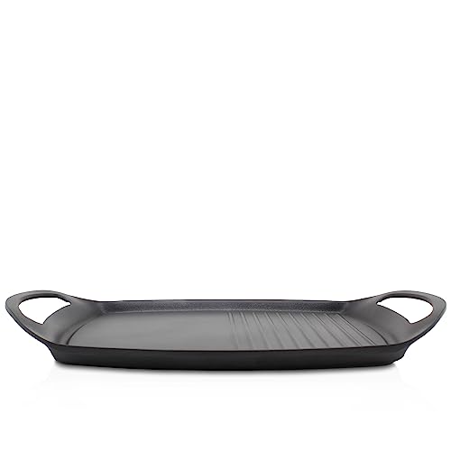 Krüger Aluguss-Grillplatte Delta 47x29cm - Grill-Platte mit Antihaft-Versiegelung und halbseitigem Rillenboden für Grill-Effekt - für schonendes Garen und fettarmes Braten von KRÜGER