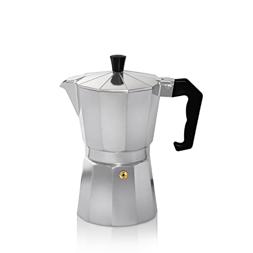 KRÜGER Aluminium-Espressokocher mit Silikon-Dichtring für 1 Tasse - schnelle und einfache Espresso-Zubereitung - Sicherheitsventil verhindert Überlaufen - handlicher Griff (silber) von KRÜGER