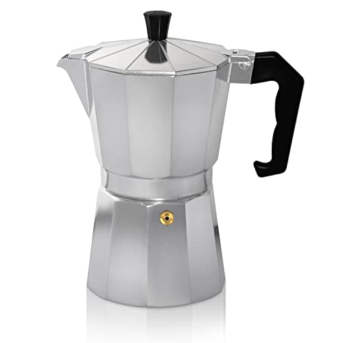 KRÜGER Aluminium-Espressokocher mit Silikon-Dichtring für 12 Tassen - schnelle und einfache Espresso-Zubereitung - Sicherheitsventil verhindert Überlaufen - handlicher Griff (silber) von KRÜGER
