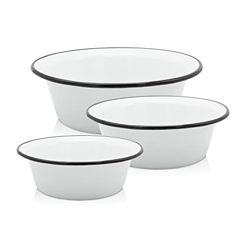 KRÜGER Emaille-Schüssel - Schüsselset aus 3 Schüsseln - schnitt- & kratzfeste Oberfläche - spülmaschinengeeignet - ideal für Salate & Naschereien. (Weiß, Set (16 + 20 + 24 cm)) von KRÜGER