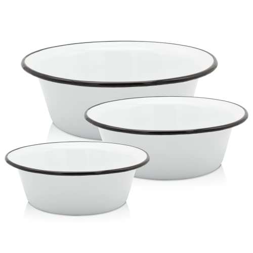 KRÜGER Emaille-Schüssel - Schüsselset aus 3 Schüsseln - schnitt- & kratzfeste Oberfläche - spülmaschinengeeignet - ideal für Salate & Naschereien. (Weiß, Set (20 + 24 + 28 cm)) von KRÜGER