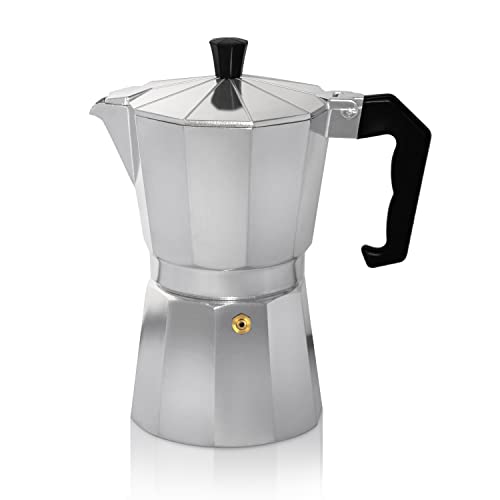 KRÜGER Aluminium-Espressokocher mit Silikon-Dichtring für 9 Tassen - schnelle und einfache Espresso-Zubereitung - Sicherheitsventil verhindert Überlaufen - handlicher Griff (silber) von KRÜGER
