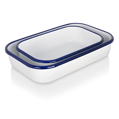 Krüger Emaille Auflaufform-Set Husum - Set aus 2 Auflaufformen - backofengeeignet bis 250°C - aromaneutrale Zubereitung von Quiche, Lasagne, Aufläufen, etc. (Set 2 tlg. (26+32 cm)) von KRÜGER