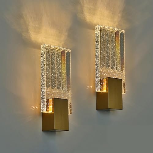 KRUIHAN Kristall Wandleuchte Nordischer Stil Wandlampe Innen Gold Wandbeleuchtung LED-Wandleuchter Licht Dreifarbig Wandleuchten für Nachttisch, Schlafzimmer, Küche, Diele, Wohnbereich(2 Packung-L) von KRUIHAN