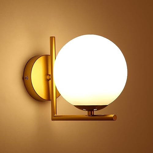 KRUIHAN Moderne Gold Wandleuchten,Innenwandbeleuchtung Leuchten mit Glasschirm,LED Wandleuchten Wandleuchten Wandleuchte für Schlafzimmer Nachttisch Flur Wohnzimmer (Stil A,Gold) von KRUIHAN