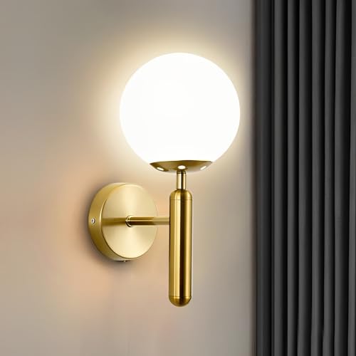 KRUIHAN Moderne Gold Wandleuchten,Innenwandbeleuchtung Leuchten mit Glasschirm,LED Wandleuchten Wandleuchten Wandleuchte für Schlafzimmer Nachttisch Flur Wohnzimmer (Stil B,Gold) von KRUIHAN