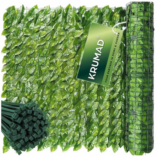 KRUMAD Künstlicher Efeu Hecke Sichtschutz 500 x 50cm, Sichtschutz Balkon und Garten, Efeu Künstlich, UV-beständig, Wetterfest, inkl. 100 Kabelbinder, Sichtschutz Zaun ohne Bohren, Grün von KRUMAD