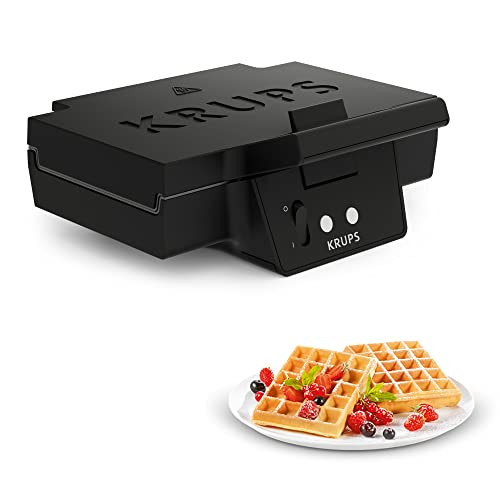 Krups FDK252 Waffeleisen | 2 dicke Waffeln | Antihaftbeschichtung | tiefe Platten | vertikale Verstaufunktion | Kabelaufbewahrung | wärmeisolierter Griff | Schwarz von KRUPS