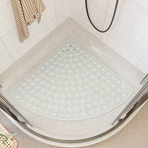 KRUPTI Rutschfeste Viertelkreis Duschmatte, Anti Rutsch Matte mit Ablaufloch, BPA-frei, PVC, Weiß, Quadratisch, 70x70cm von KRUPTI