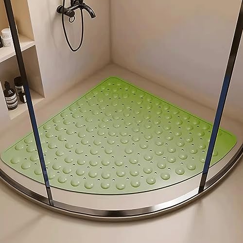 Eck-duschmatte Rutschfest PVC Duschmatte,Viertelkreis Badematten Mit Saugnapf Und Ablauflöchern,Groß Duschwannenmatte 80x80cm Für Dusche Dreieckiges Badezimmer Oder Badewanne (Size:54x54cm,Color:Grün) von KRUPTI