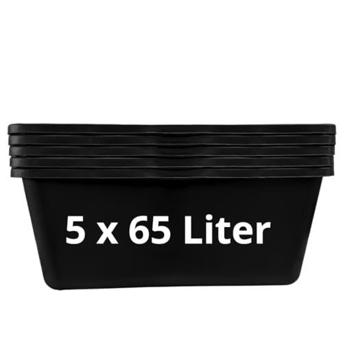 Mörtelkästen 65-90 liter | Mörtelkübel rund oder eckig | Kunstoff-Wannen in Markenqualität | Pflanzkübel für Hochbeet (5 x 65l eckig) von KRUSE