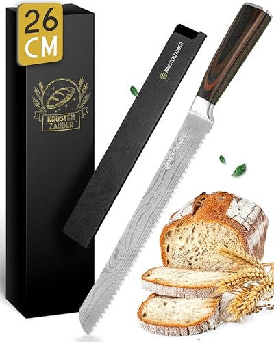 KRUSTENZAUBER 26 cm Brotmesser mit Wellenschliff – Scharfes Brotschneidemesser mit hochwertigem Holzgriff für präzises und müheloses Brotschneiden, Schneidemesser für Brot, Küchenmesser & Sägemesser KRUSTENZAUBER 26 cm Brotmesser mit Wellenschliff – Scharfes Brotschneidemesser mit hochwertigem Holzgriff für präzises und müheloses Brotschneiden, Schneidemesser für Brot, Küchenmesser & Sägemesser von KRUSTENZAUBER