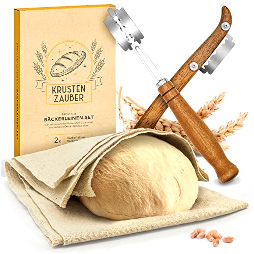 KRUSTENZAUBER Bäckerleinen Bäckermesser Set Brot Backen Zubehör Messer von KRUSTENZAUBER