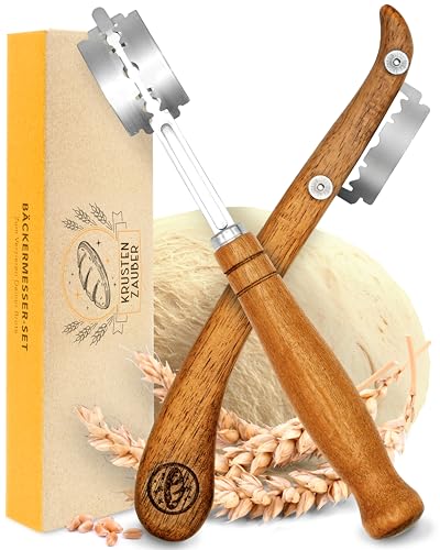 KRUSTENZAUBER Bäckermesser 2er Set [inkl. 20 Rasierklingen] - Teigmesser Set für gerade und geschwungene Schnitte - Ideale Brotklinge, Bäckerklinge, Teigritzmesser Lame, Brot Backen Zubehör von KRUSTENZAUBER