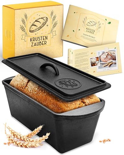 KRUSTENZAUBER Brotbackform mit Deckel - Robuste rechteckige 28cm Backform aus Gusseisen - Ideal als Kastenform, Toastbrot-Backform, Brotform, Gusseisen-Topf Brot backen Zubehör, Brottopf, cast iron KRUSTENZAUBER Brotbackform mit Deckel - Robuste rechteckige 28cm Backform aus Gusseisen - Ideal als Kastenform, Toastbrot-Backform, Brotform, Gusseisen-Topf Brot backen Zubehör, Brottopf, cast iron von KRUSTENZAUBER