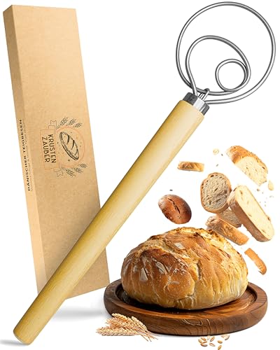 KRUSTENZAUBER Dänischer Schneebesen für perfekten Teig im Handumdrehen - Hochwertiger Teigbesen als Brot backen Zubehör - Teigrührer, Teigkneter, Teigmischer, Danish Whisk als Brotbackzubehör von KRUSTENZAUBER