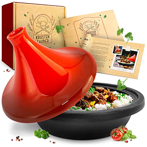 KRUSTENZAUBER Tajine Topf 2-4 Personen - Hochwertige 27cm Gusseisen Tajine Orientalisch - Tajine Induktion und Ofengeeignet, Tajine-Topf, marokkanische Tajin, Tachine, Tagine, Tahini, Tajines, Tahin von KRUSTENZAUBER