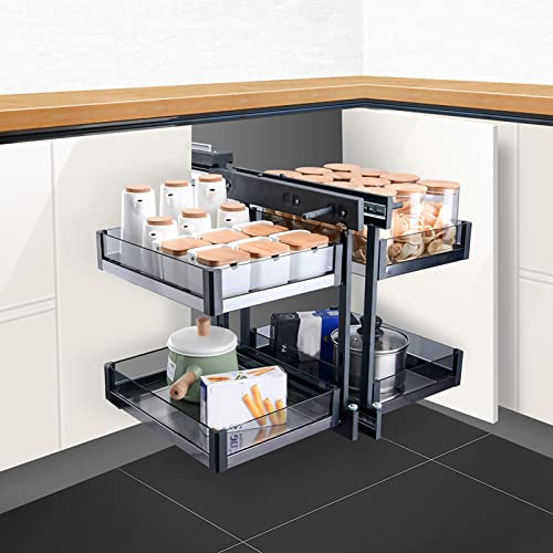 KRXSOBNV, Blind Corner Organizer Soft Close mit 4-Fach-Korb for Küchenschrank Organizer Storage Corner Optimizer, Links- oder rechtshändig zu öffnen ，Eck-Organizer für die Küche(Swings Left) von KRXSOBNV