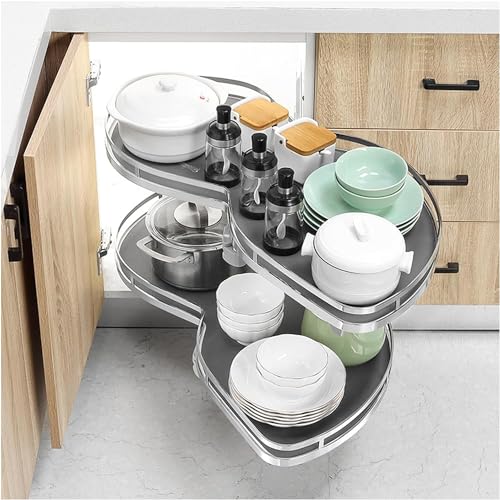 KRXSOBNV, Karussell-Lagerregal, 2 Ebenen, Schaukeltablett, ausziehbarer Organizer, höhenverstellbar, drehbares Eckregal, Links offen, 86 x 50 cm ，Eck-Organizer für die Küche(Right Open) von KRXSOBNV