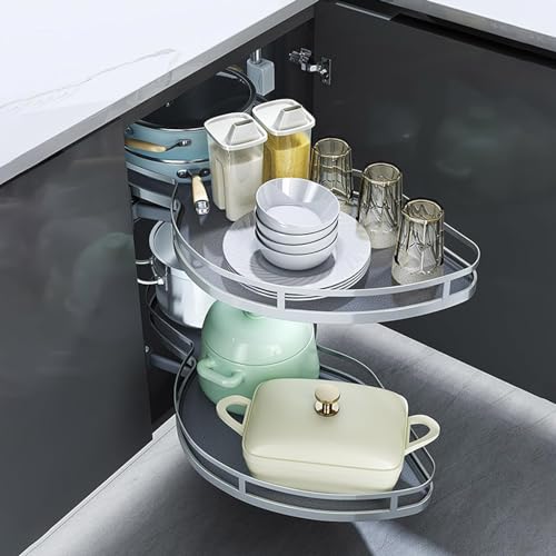 KRXSOBNV, Küche Blind Corner Pull Out Regal Organizer Soft Close Karussell Gewürz Schüssel Rack Ecke Unterschränke Lagerung Tablett ，Eck-Organizer für die Küche(Right Open) von KRXSOBNV