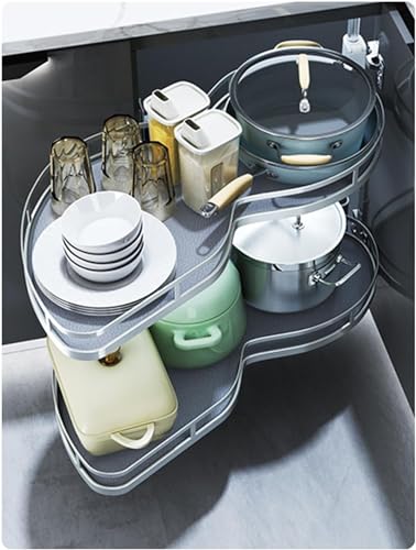 KRXSOBNV, Küchen-Rollo-Eckregal for Herausziehen, Organizer, Soft-Close-Karussell, Gewürzschüsselregal, Eckunterschränke, Ablagefach, Links offen, 1000 mm ，Eck-Organizer für die Küche(Left Open) von KRXSOBNV