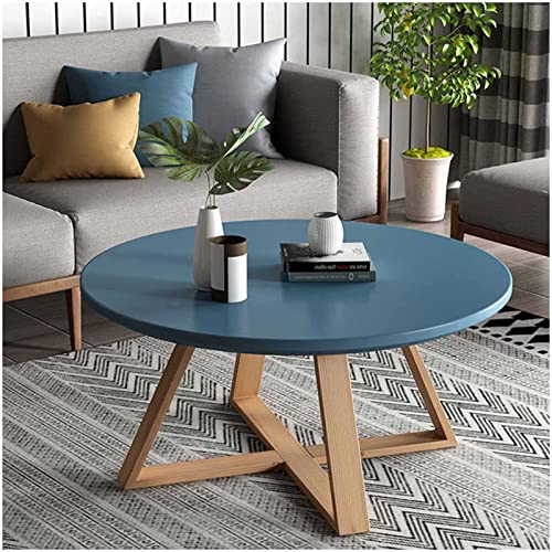 KRXSOBNV, Runder Couchtisch mit modernem Design, MDF-Platte und Holzbeinen, für Wohnzimmer, Schlafzimmer, Balkon, Büro, Sofa-Enden, Beistelltisch, Fußhocker (Blau, 60 cm) von KRXSOBNV