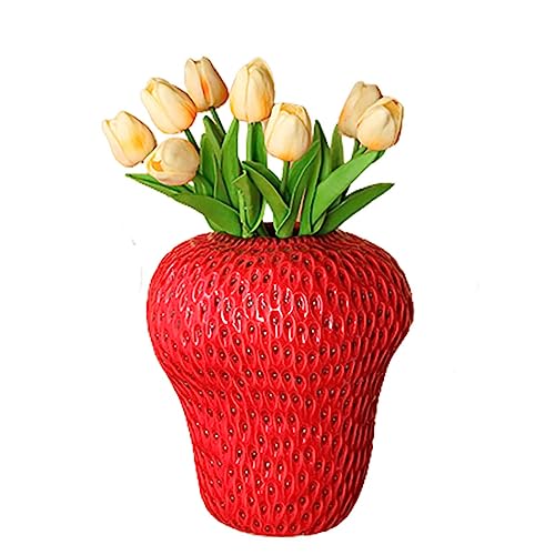 Erdbeervase für Blumen, Keramik-Erdbeer-Blumentopf, Vintage, dekoratives Ornament für Zuhause, Büro, Party, Geschenke, Dekoration (rot) von KRYCRHIA