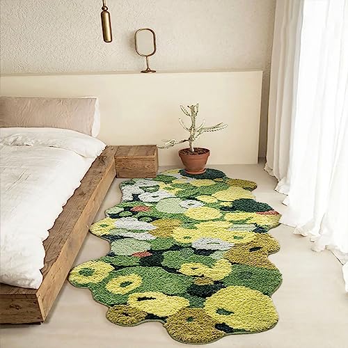 KRYCRHIA Moosteppich, 3D-Stereo-Teppich, unregelmäßiger Teppich, Blumen, Gras, Moos, Teppich für Wohnzimmer, Schlafzimmer, ästhetische Dekoration, Bodenmatte, Innenbereich, Plüsch, zotteliger Teppich, von KRYCRHIA