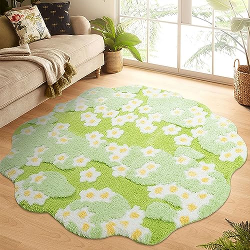 Moosteppich, 3D-Stereo-Teppich, unregelmäßiger Teppich, Naturblumen, Gänseblümchen, Moos-Teppich für Wohnzimmer, Schlafzimmer, Zuhause, ästhetische Dekoration, Bodenmatte, Innenbereich, Plüsch, von KRYCRHIA