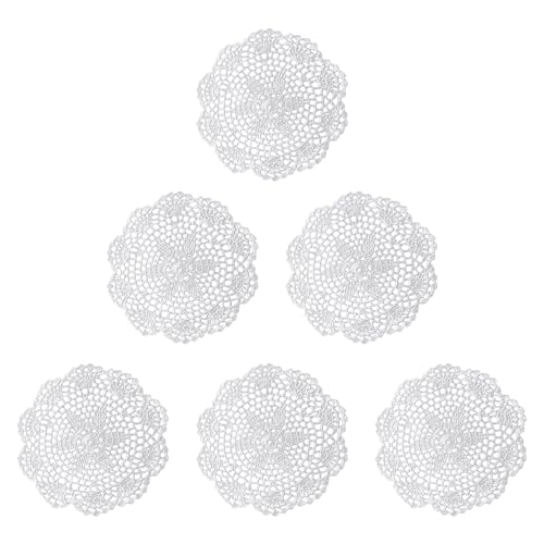 6 Stück Weiße Blumen-Tischsets, Handgefertigte Häkel-Tischsets, Bestickte Spitzen-Tischsets, Vintage-Spitzen-Tischsets, Runde Baumwoll-Tischsets, Gehäkelte Seil-Tischsets von KRYMSON