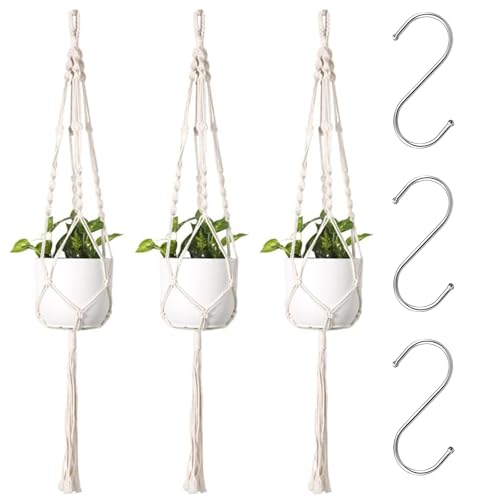 KRYMXAR Makramee Blumenampel, 6er Set Handgewebte Hängepflanze Dekoration, Boho Deko Für Innenräume Und Balkon, Mit Stahl S-Haken von KRYMXAR