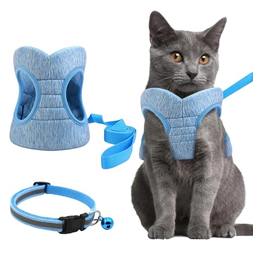 Katzengeschirr mit Leine Ausbruchsicher, 2-teiliges Katzen Geschirr Set mit Reflektierendem Halsband, Verstellbares Katzengeschirr für Kitten und Katzen, Ideal für Outdoor Training und Spaziergänge von KRYMXAR