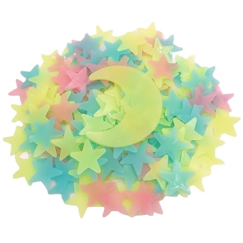 Leuchtsterne Kinderzimmer, Selbstklebende Wandsticker, 301 Teile Leuchtsterne Set Mit 200 Gelb-Grünen Und 100 Farbigen Sternen, 1 Mond, Für Kinderzimmer Dekoration Und Partys von KRYMXAR