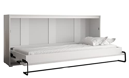 KRYSPOL Bett im Schrank Home, Ebenen, Schlafzimmer, Jugenzimmer, Modern Design (Weiß matt + Artisan Eiche, 90 x 200 cm) von MEBLE KRYSPOL