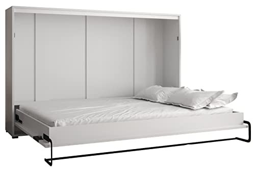 KRYSPOL Bett im Schrank Home, Ebenen, Schlafzimmer, Jugenzimmer, Modern Design (Weiß matt + Schwarz matt, 140 x 200 cm) von MEBLE KRYSPOL