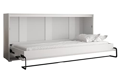 KRYSPOL Bett im Schrank Home, Ebenen, Schlafzimmer, Jugenzimmer, Modern Design (Weiß matt + Schwarz matt, 90 x 200 cm) von MEBLE KRYSPOL