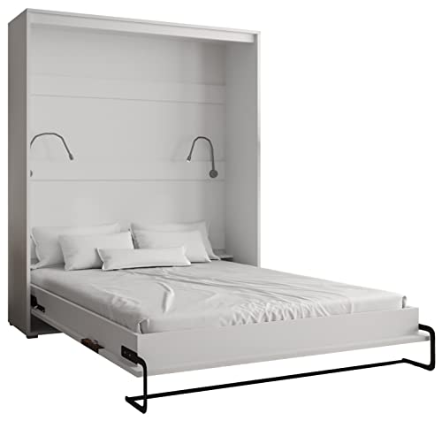KRYSPOL Bett im Schrank Home, Vertikal, Schlafzimmer, Jugenzimmer, Modern Design (Weiß matt + Schwarz matt, 160 x 200 cm) von MEBLE KRYSPOL