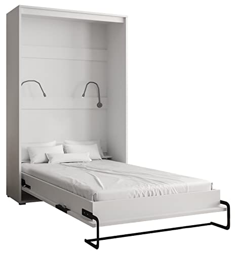 KRYSPOL Bett im Schrank Home, Vertikal, Schlafzimmer, Jugenzimmer, Modern Design (Weiß + Weiß matt, 120 x 200 cm) von MEBLE KRYSPOL