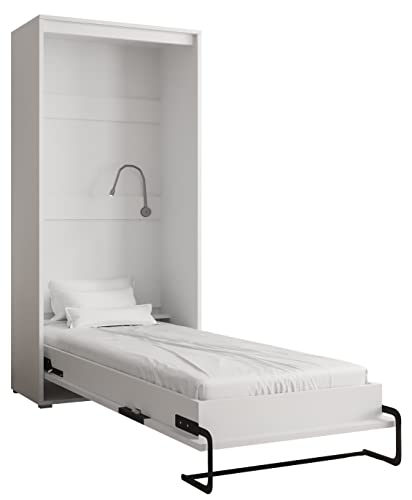 KRYSPOL Bett im Schrank Home, Vertikal, Schlafzimmer, Jugenzimmer, Modern Design (Weiß + Weiß matt, 90 x 200 cm) von MEBLE KRYSPOL