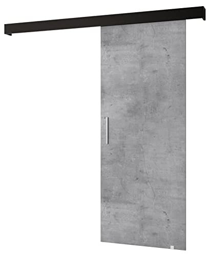 KRYSPOL Schiebetürsystem Salwad 1 Komplett-Set für Schiebetüren, Trennwände Innentüren, Modern Design (Beton/Gitter: schwarz matt/Griff: Silber), 90 cm von MEBLE KRYSPOL