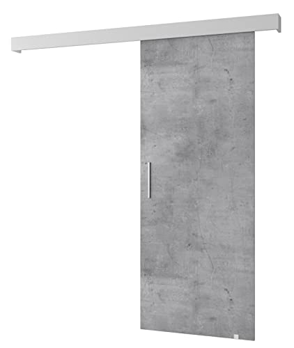 KRYSPOL Schiebetürsystem Salwad 1 Komplett-Set für Schiebetüren, Trennwände Innentüren, Modern Design (Beton/Gitter: weiß matt/Griff: Silber), 90 cm von MEBLE KRYSPOL